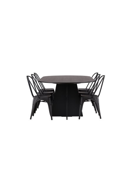Matgrupp Bootcut med Tempe matstolar, 230 × 115 cm