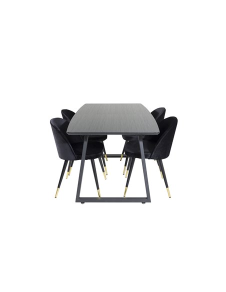 Matgrupp Inca med Velvet matstolar, 160 × 85 cm