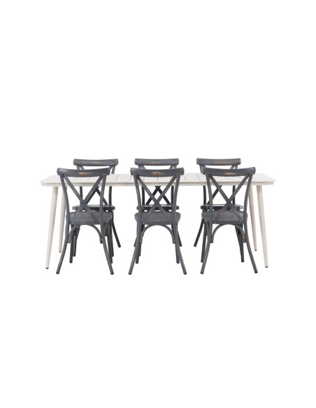 Matgrupp Lina med Tablas matstolar, 200 × 90 cm