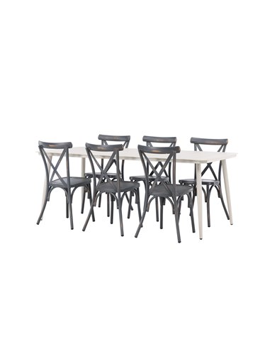 Matgrupp Lina med Tablas matstolar, 200 × 90 cm