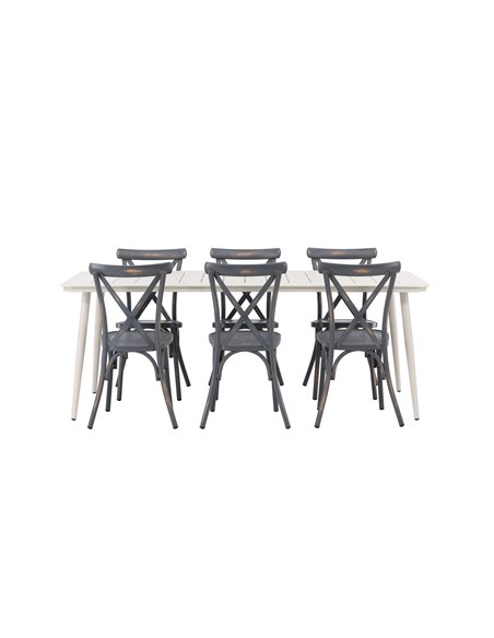 Matgrupp Lina med Tablas matstolar, 200 × 90 cm