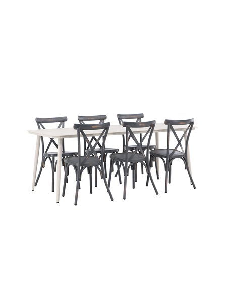 Matgrupp Lina med Tablas matstolar, 200 × 90 cm
