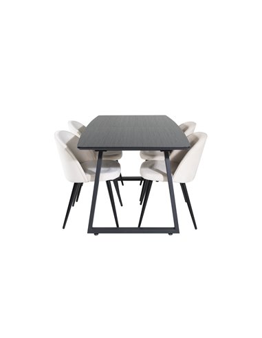 Matgrupp Inca med Velvet matstolar, 160 × 85 cm