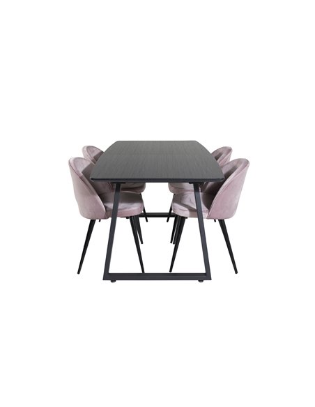 Matgrupp Inca med Velvet matstolar, 160 × 85 cm