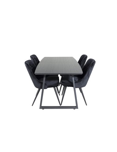 Matgrupp Inca med Velvet Deluxe matstolar, 160 × 85 cm