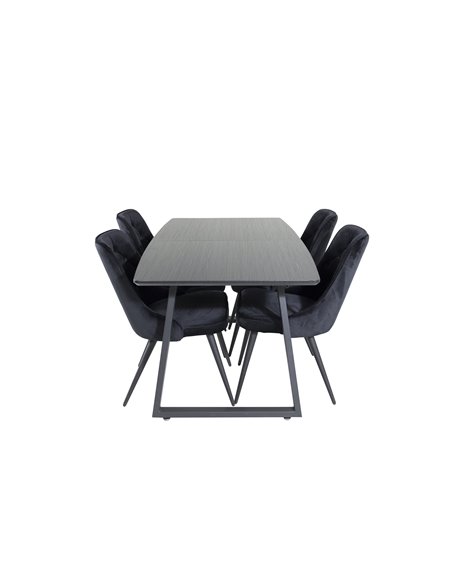 Matgrupp Inca med Velvet Deluxe matstolar, 160 × 85 cm