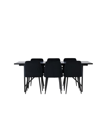 Matgrupp Astrid med Night matstolar, 200 × 90 cm