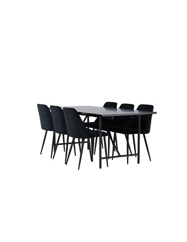 Matgrupp Astrid med Night matstolar, 200 × 90 cm