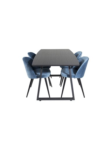 Matgrupp Inca med Velvet matstolar, 160 × 85 cm