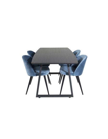 Matgrupp Inca med Velvet matstolar, 160 × 85 cm