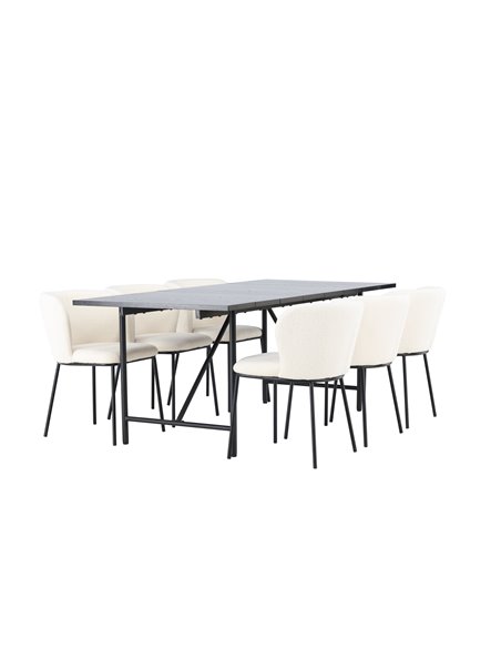 Matgrupp Astrid med Edina matstolar, 200 × 90 cm