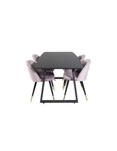 Matgrupp Inca med Velvet matstolar, 160 × 85 cm