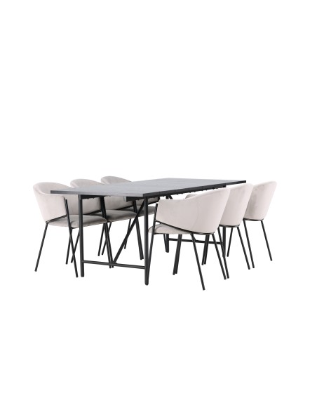 Matgrupp Astrid med Evelina matstolar, 200 × 90 cm